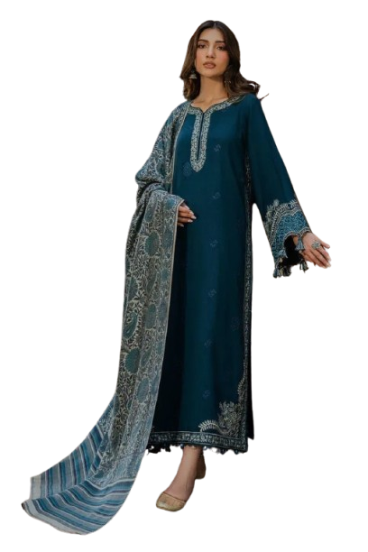 Unstitched Green Embroidered Lawn Suit for Eid Ramadan