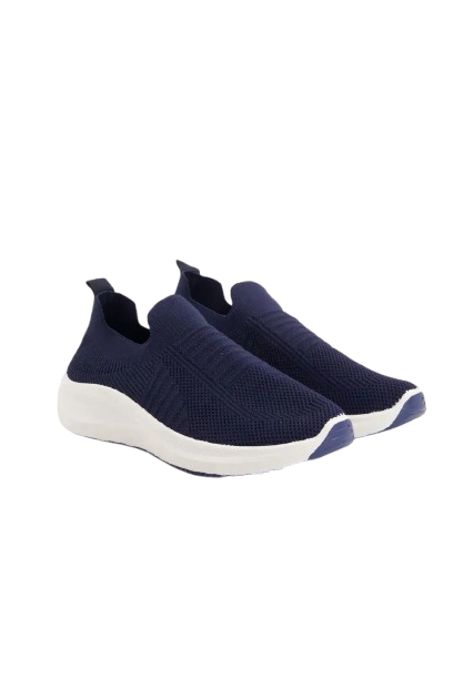 Navy Blue Slip-On Shoes for Men, Breathable Knit, Rubber Sole, Non-Slip Grip